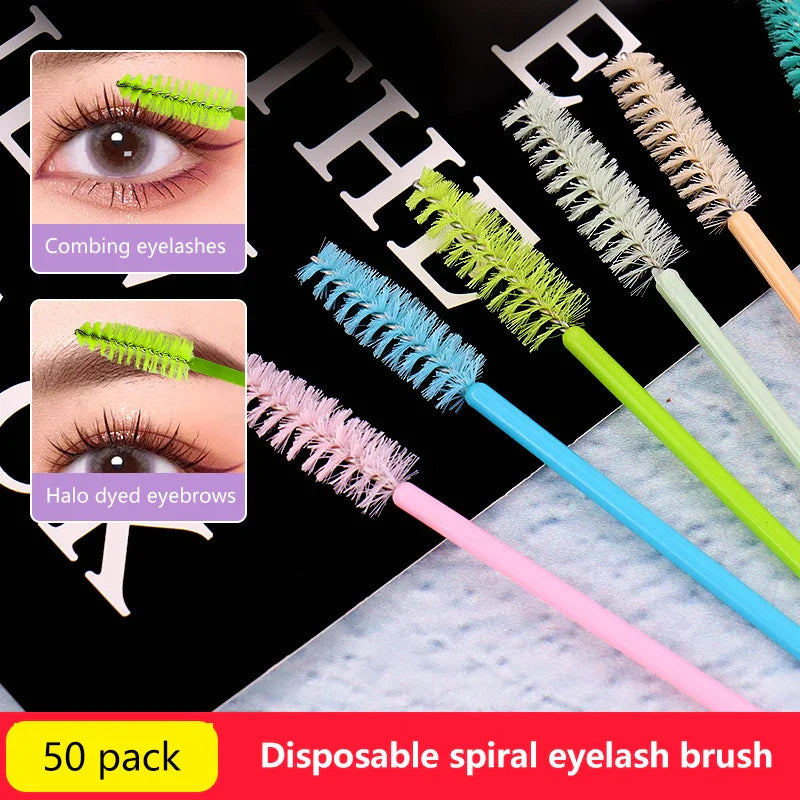 Disposable Eyelash Brushes — 50 Pack Spoolie Wands